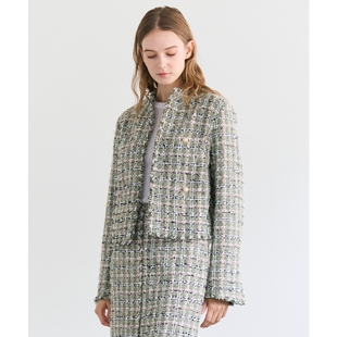 BEIGE，优雅高智感通勤气质BERYL花式粗花呢无领夹克女ONWARD