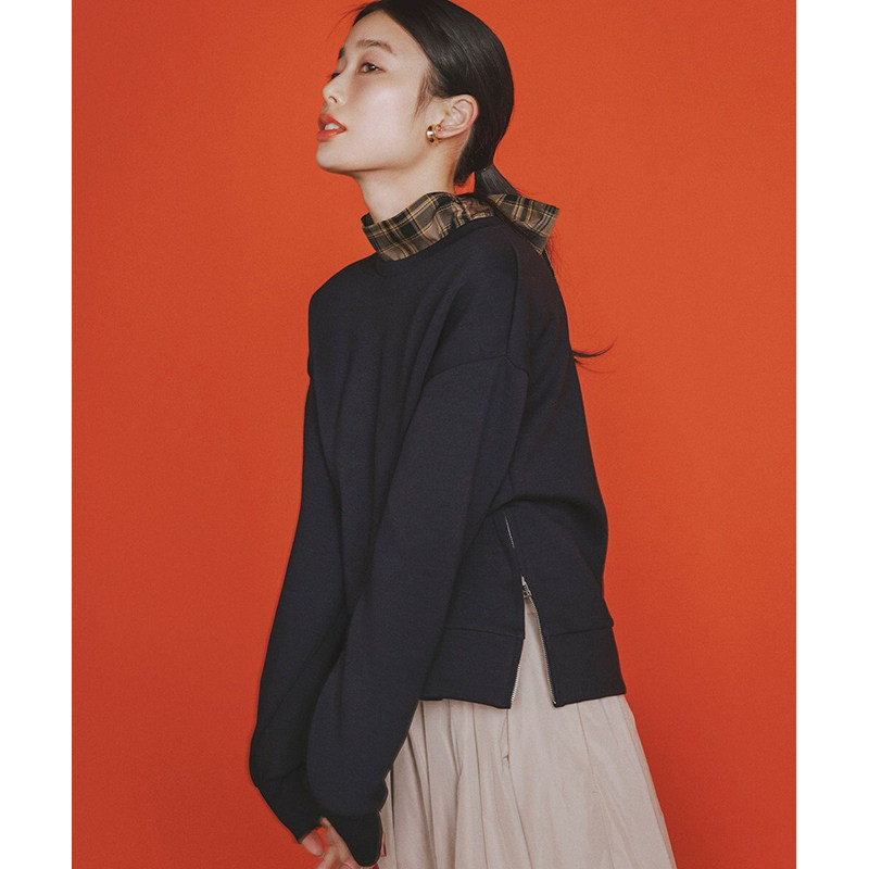 UNFILO可水洗日系时尚侧拉链卫衣女士宽松显瘦落