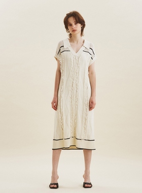 GRACE CONTINENTAL时尚小众设计流苏感女士针织连衣裙橘黄色