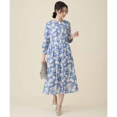 自由区优雅适宜感双色花卉印花连衣裙女ONWARD