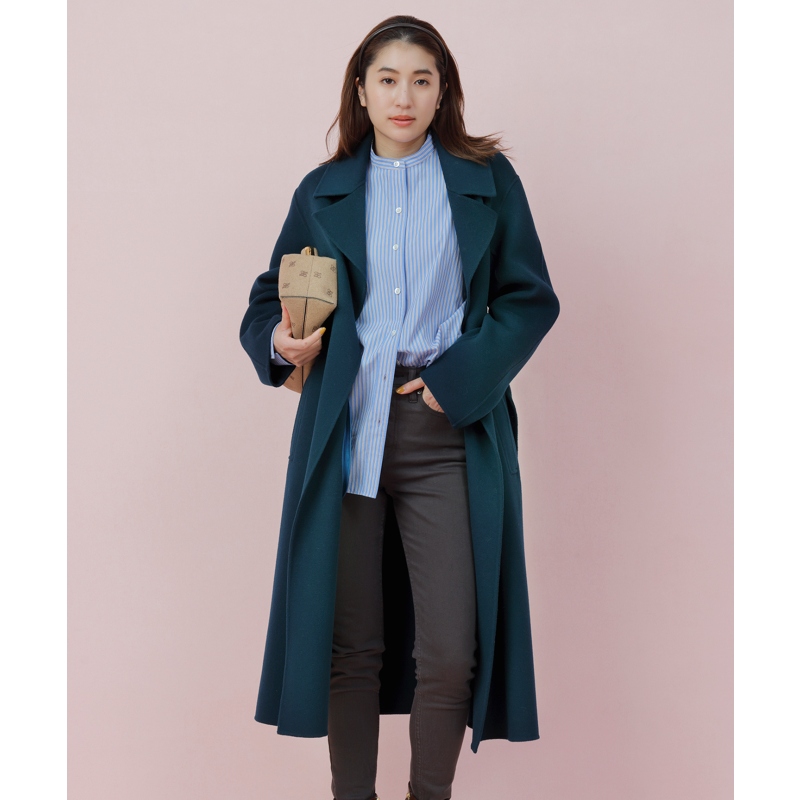 ICB时尚感女士长款羊毛风衣毛呢大衣温网老钱风卡其色onward