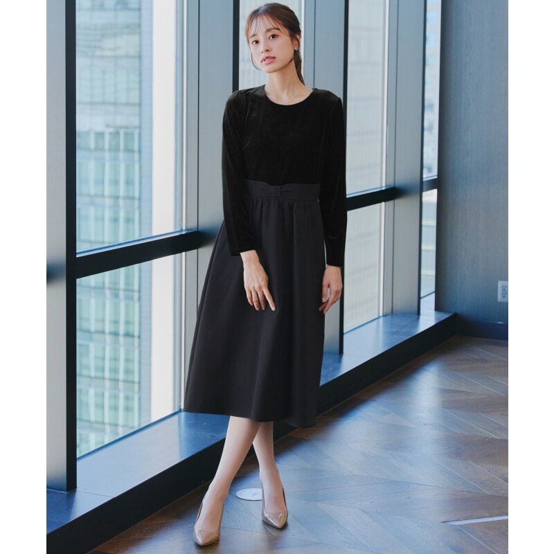 Tiaclasse可洗涤天鹅绒拼接材质时尚连衣裙女