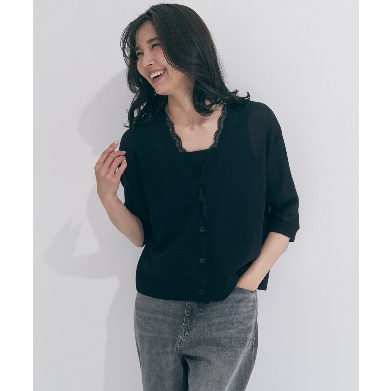 UNFILO时尚简约适宜蕾丝拼接针织开衫上衣女ONWARD