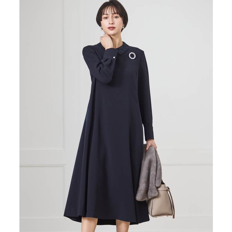 23区优雅精美设计可搭配套装可水洗双层乔其纱带领连衣裙女ONWARD