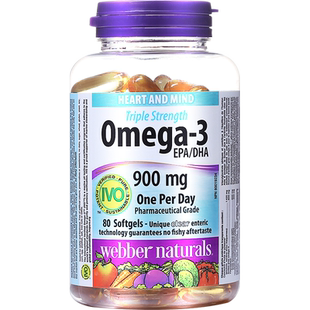伟博天然进口3倍深海鱼油胶囊成人Omega3欧米伽3中老年80粒/瓶DHA