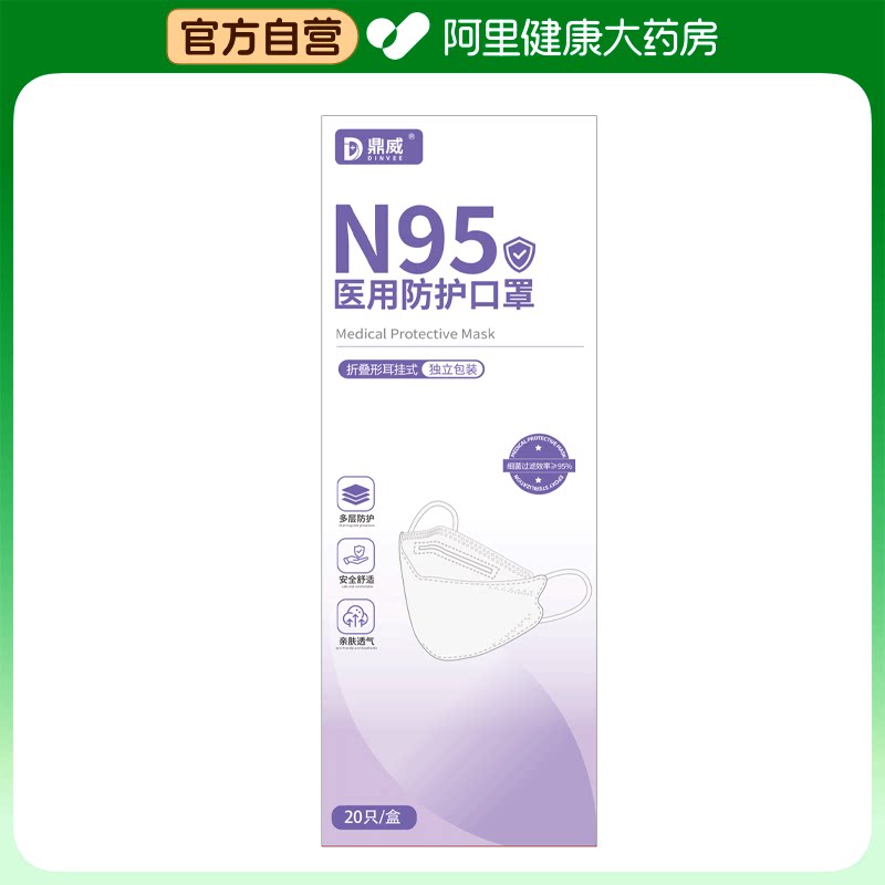 鼎威医用防护口罩折叠形耳挂式B普通级；1盒医疗成人正品防尘官方图片