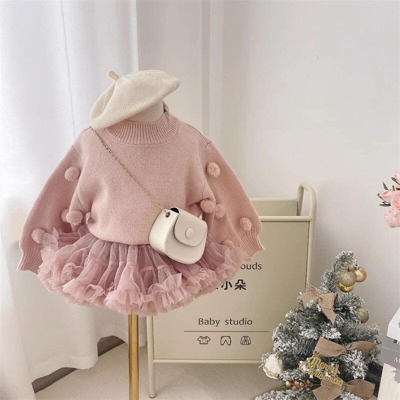 直播讲解 秋冬新款韩版女童圣诞手工球球红色新年毛衣节日红套头