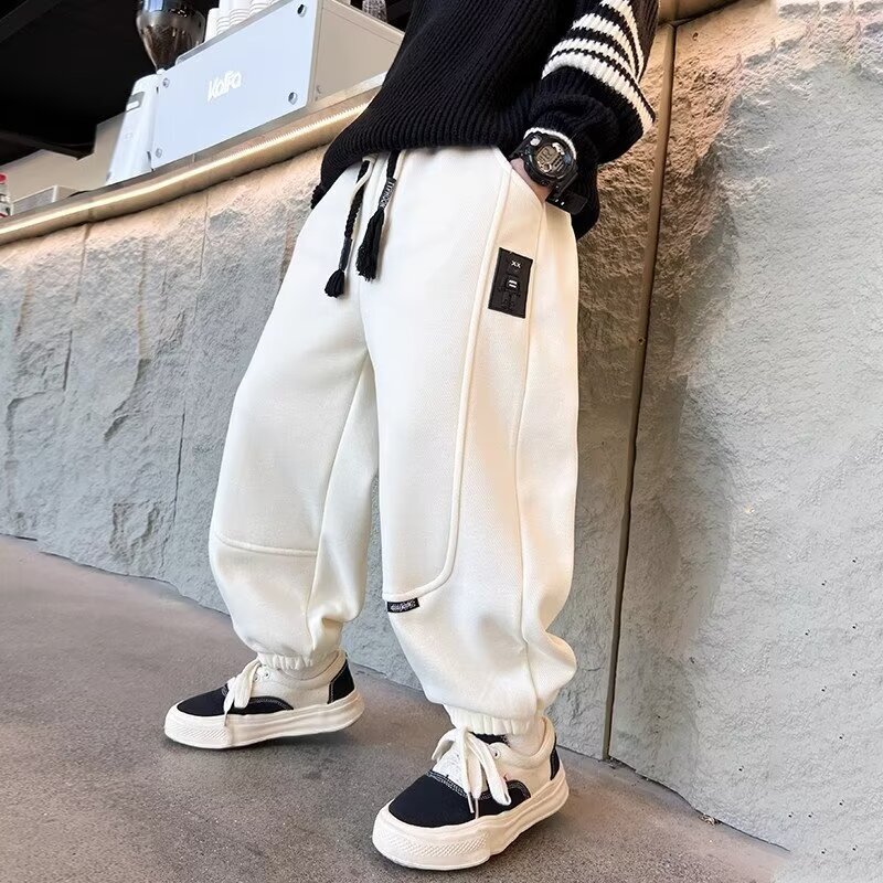 男童加绒裤子儿童冬季一体绒运动裤2025新款中大童秋冬款厚卫裤潮