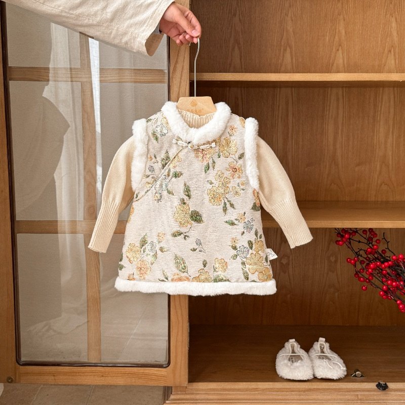 婴儿衣服冬季女宝宝连衣裙套装加厚中国风旗袍一岁幼儿冬款两件套