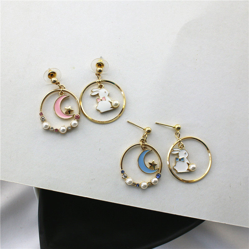 日韩甜美少女系列可爱滴油兔子月亮不对称耳钉 无洞耳夹 青岛厂家,饰品/流行首饰/时尚饰品新,耳钉,淘宝优惠券,粉丝福利购,淘宝优惠卷