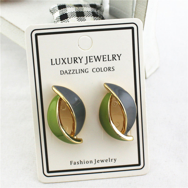 法式复古港风树叶形925银针耳钉合金几何形立体滴油耳钉饰品