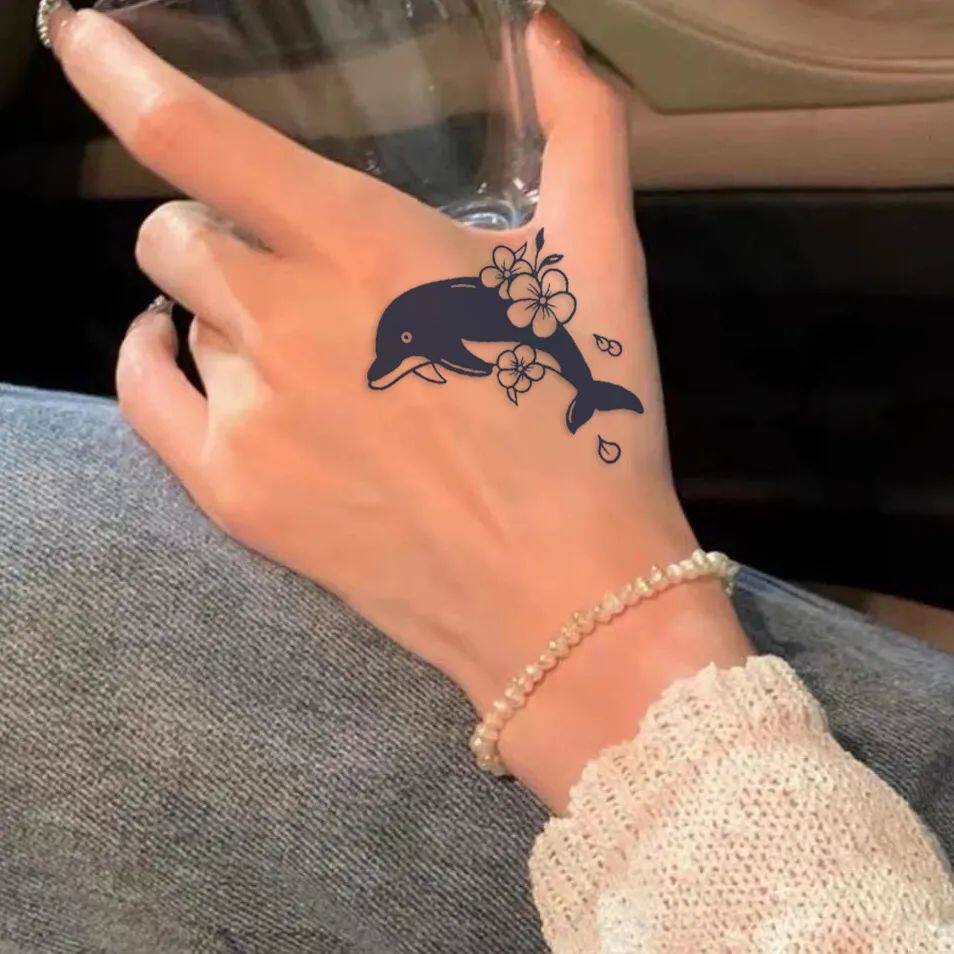 赏月花猫草本果汁纹身贴半永久甜妹小清新手袜高颜值逼真刺青纹身