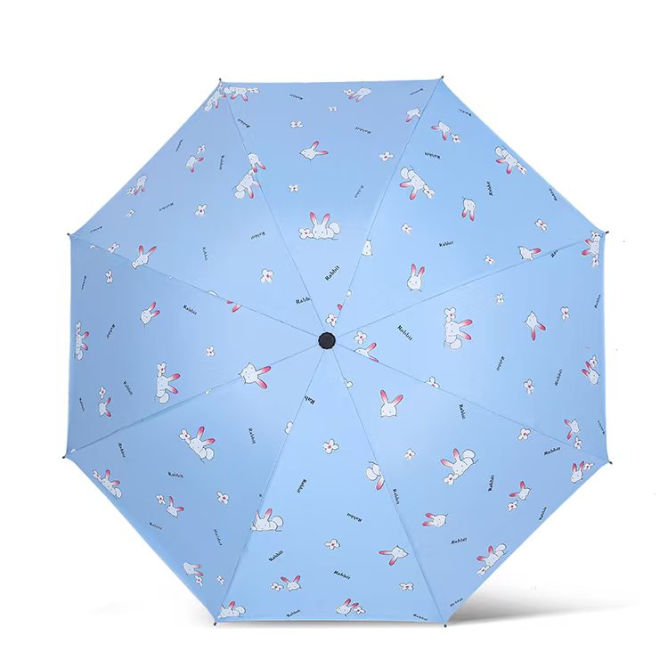 天堂鸟晴雨伞玉桂兔黑胶三折叠伞图片