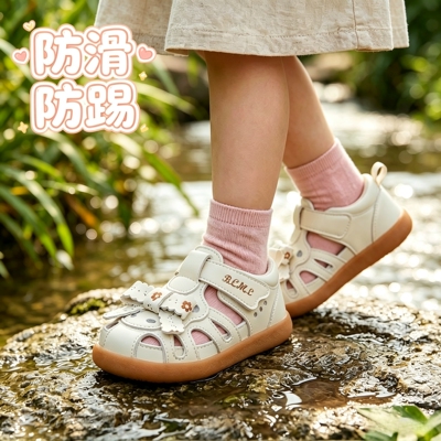 夏天女宝宝蝴蝶结软底包头凉鞋婴幼儿防滑透气公主风学步鞋不磨脚