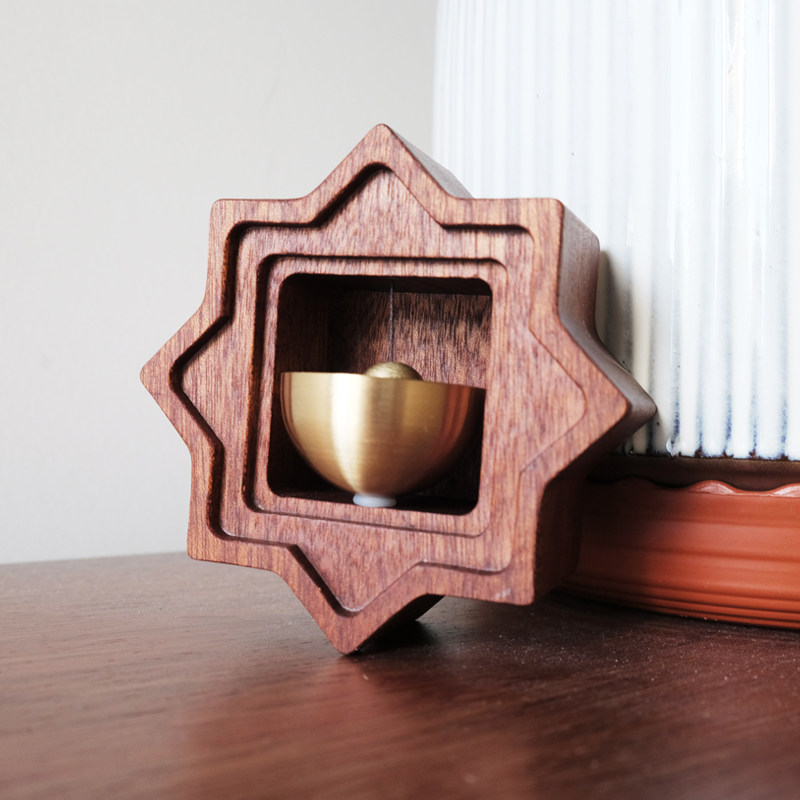 猜不到 碑谷之音实木门撞铃八芒星几何简约多巴胺门铃 乔迁礼品