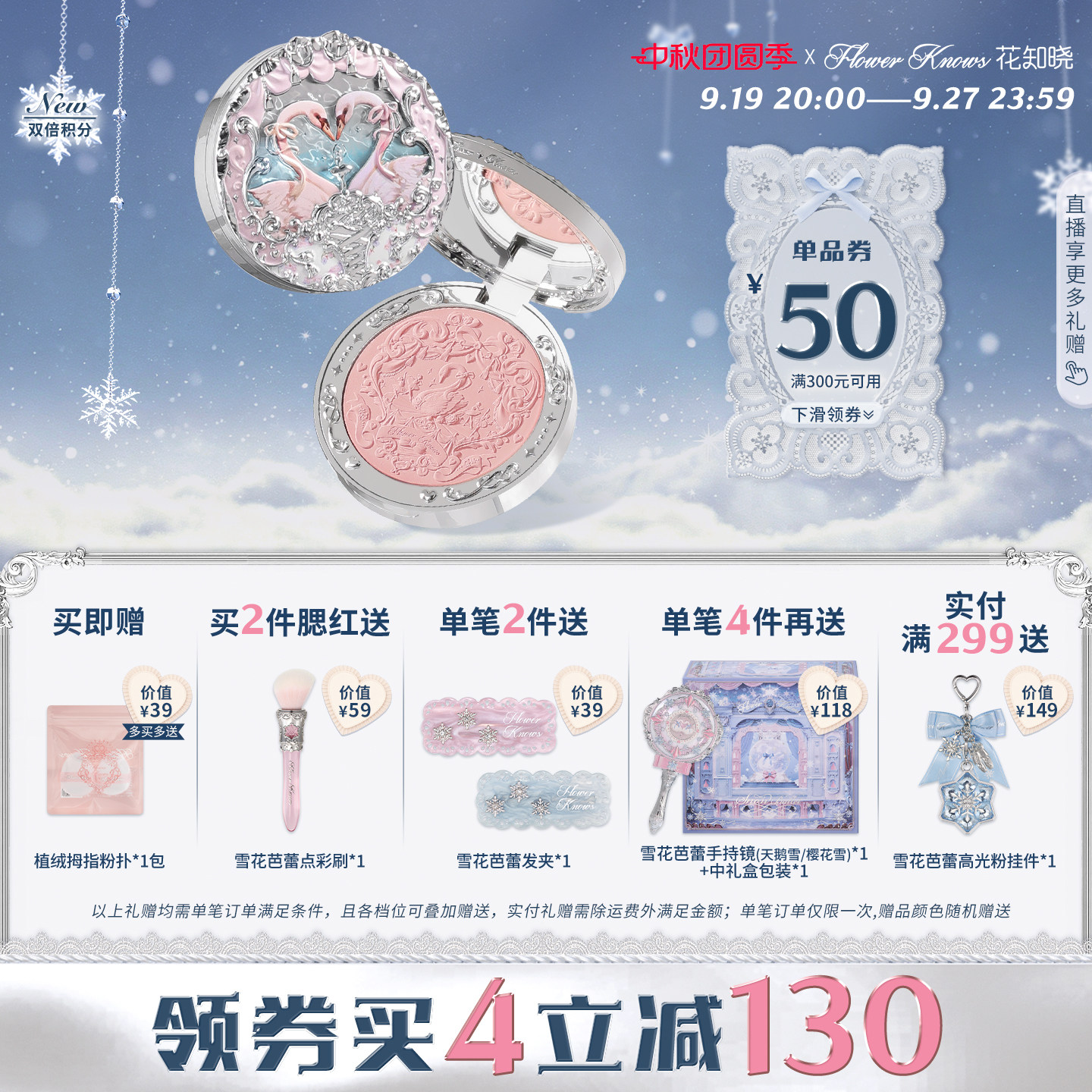 【满300减50】花知晓天鹅芭蕾绒雾腮红高光盘膨胀色腮紫晒红女图片