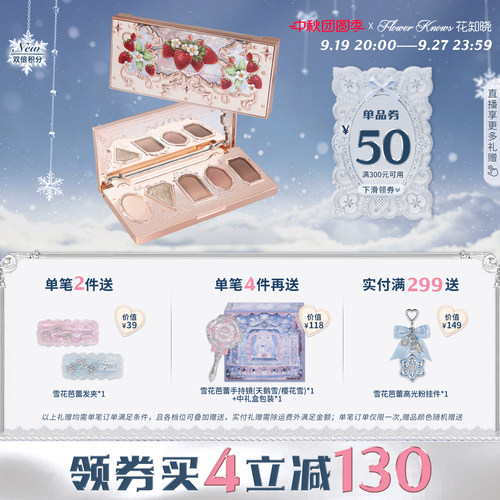 【满300减50】花知晓草莓洛可可五色眼影盘清冷眼影大地色哑珠光