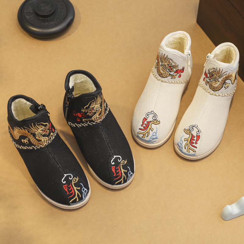 男童汉服鞋古装靴子儿童绣花鞋