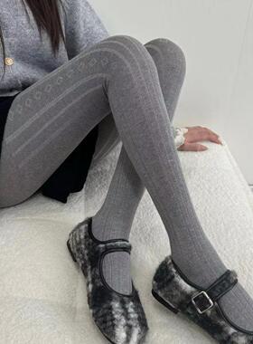 秋冬高品质小香风柔软棉针织连裤袜菱形格竖纹显瘦灰色打底袜多色