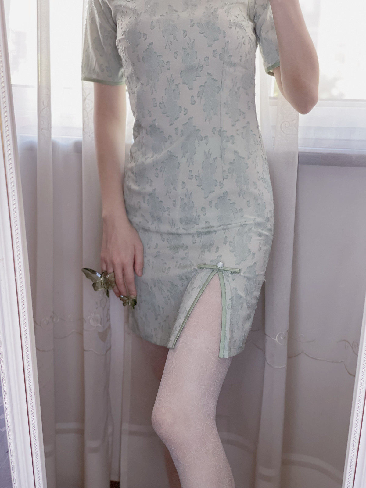 春夏超薄8d水蓝色暗纹织花t裆丝袜 古韵旗袍搭配连裤袜透明氨纶袜