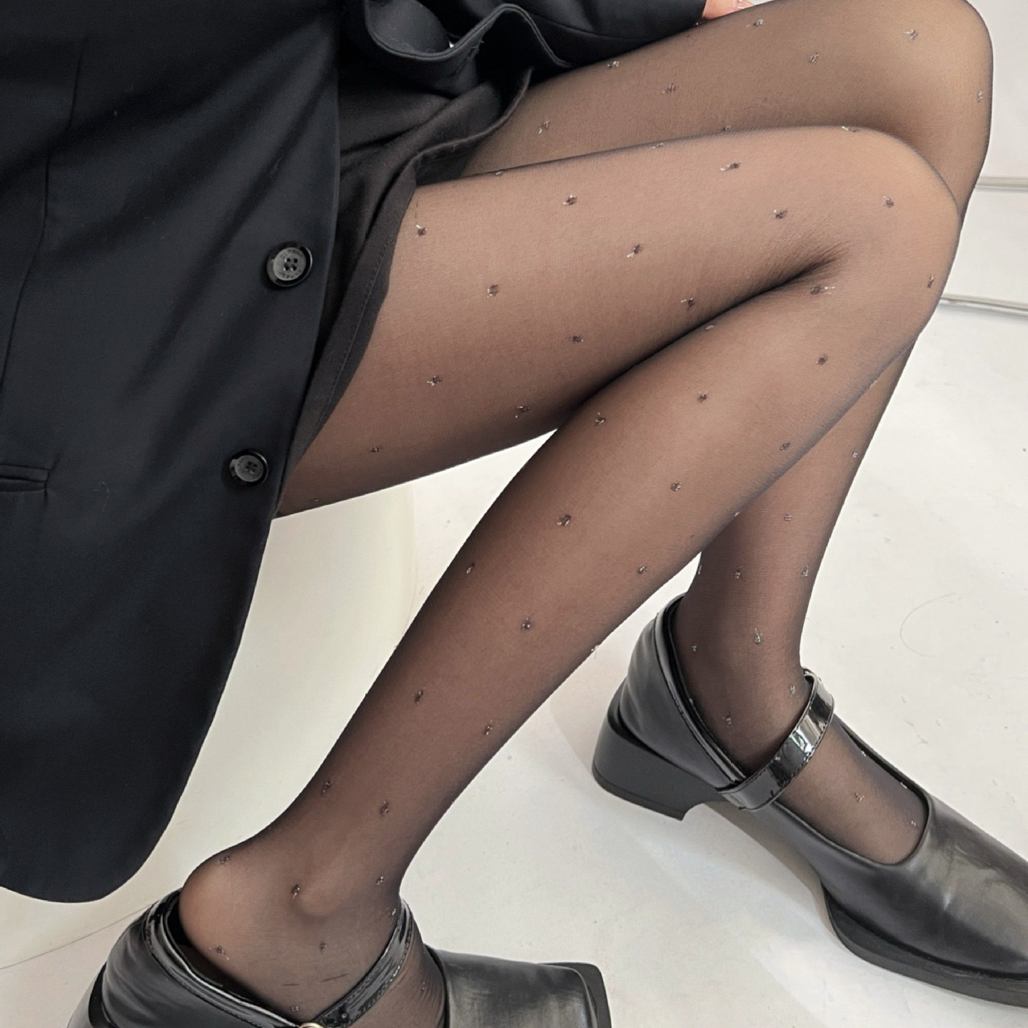 25春夏亮丝银葱圆点织花透肉黑丝纯欲少女系奶白色性感透明连裤袜