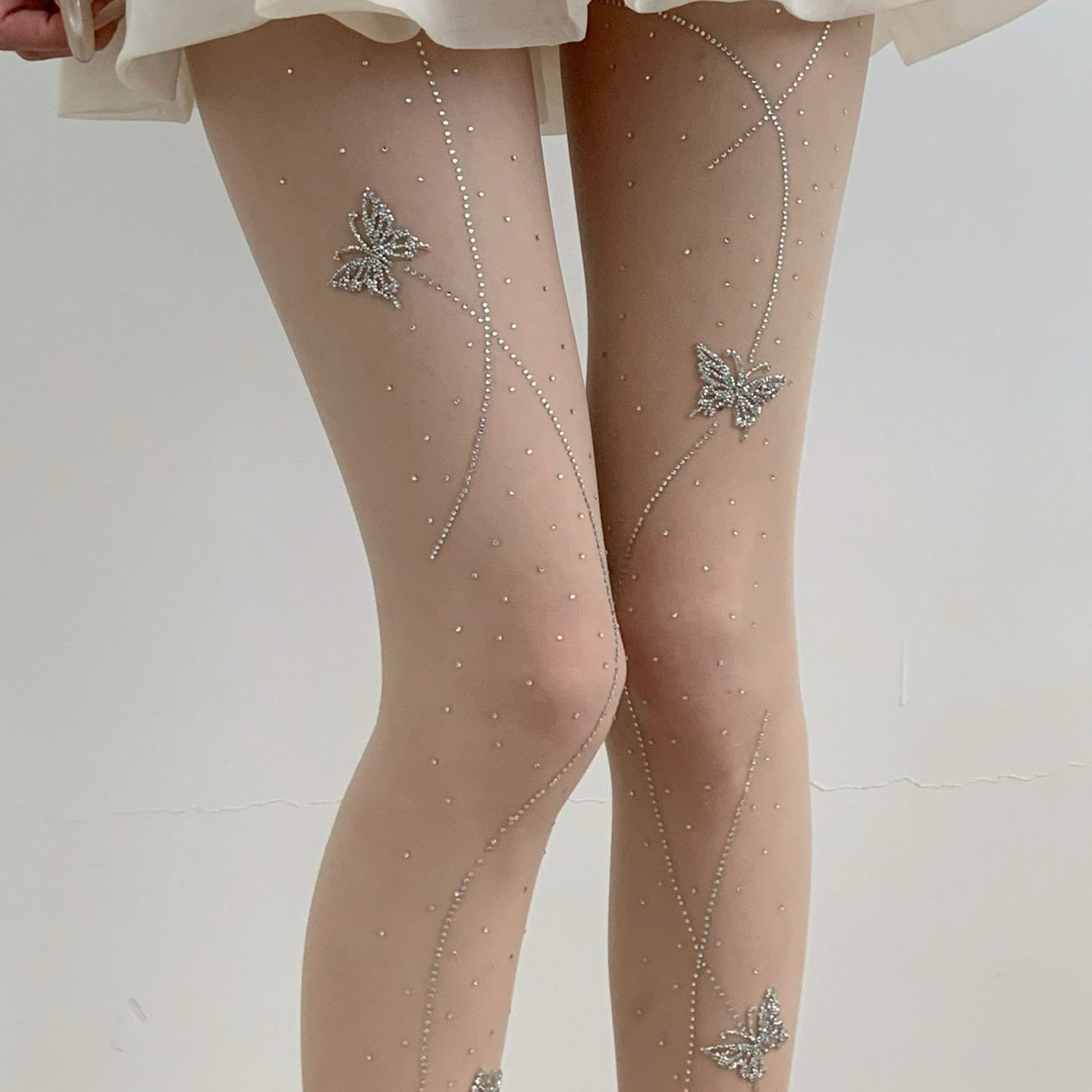 浪漫流星蝴蝶钻薄款连裤袜防勾丝任意剪重工闪钻肤色连裤袜新娘袜