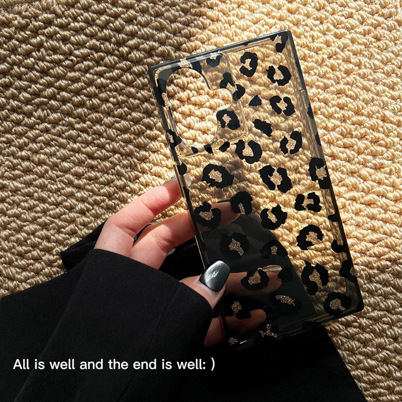 13-16PM黑金豹纹细闪透黑手机壳