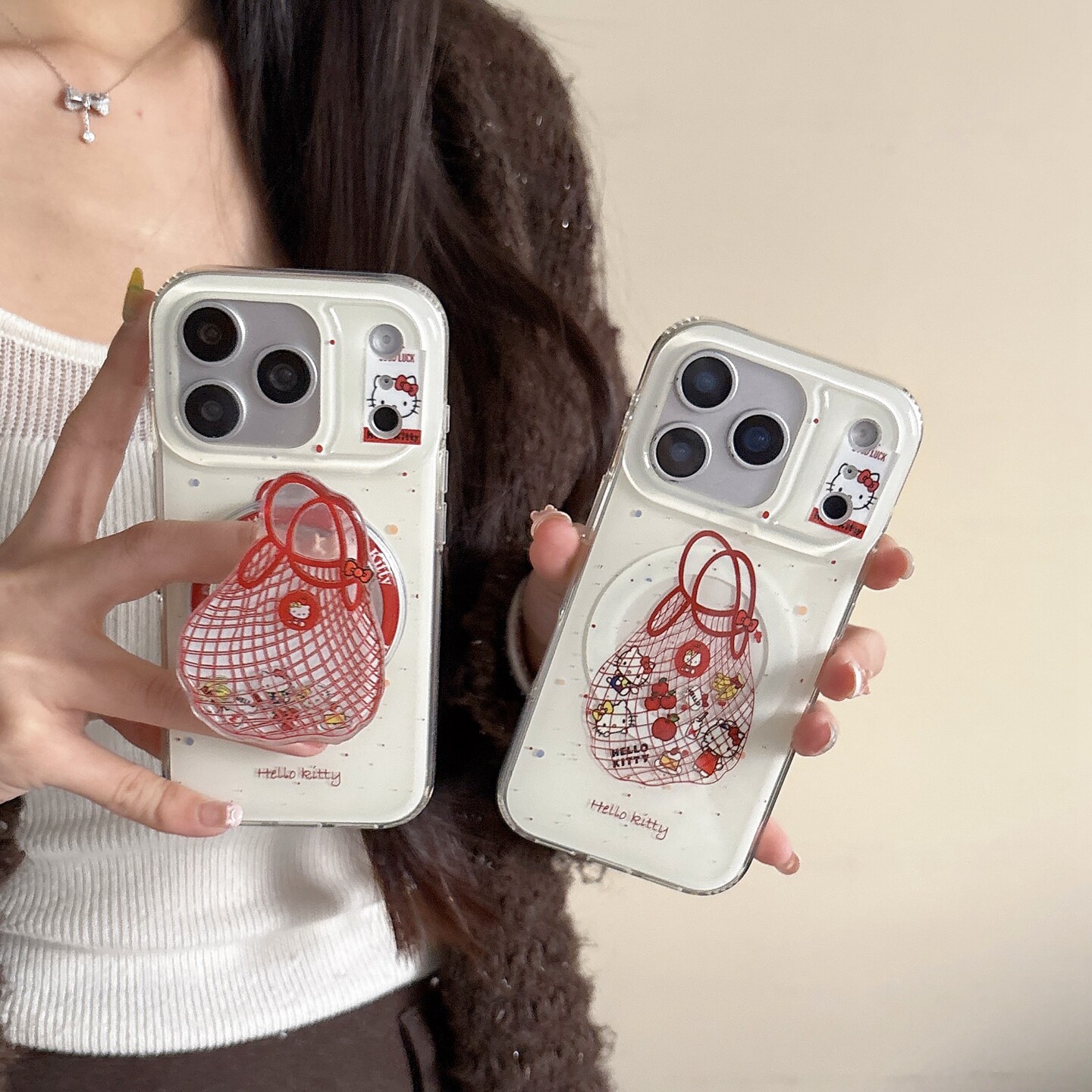 新款HelloKitty的购物袋卡通适用苹果iPhone16promax磁吸手机壳17pro磁吸支架透明15/14pro13保护套可爱女款