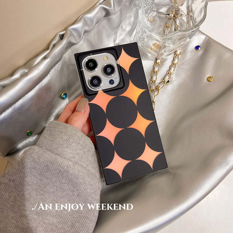 新款原创镭射波点高级感直角边方形17PRO适用苹果15promax手机壳14pro女生小众磨砂iphone13轻奢p保护套16pro