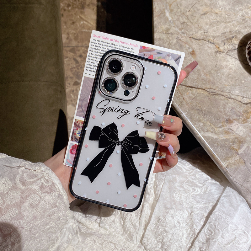 简约高级感小众不撞款适用苹果iPhone16promax手机壳新款保护套15/14防摔撞色波点蝴蝶结手机套冷淡风