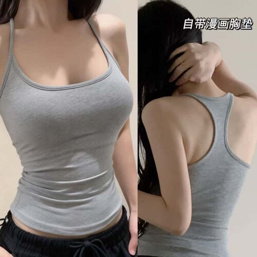 工字背心挂脖带胸垫吊带背心女