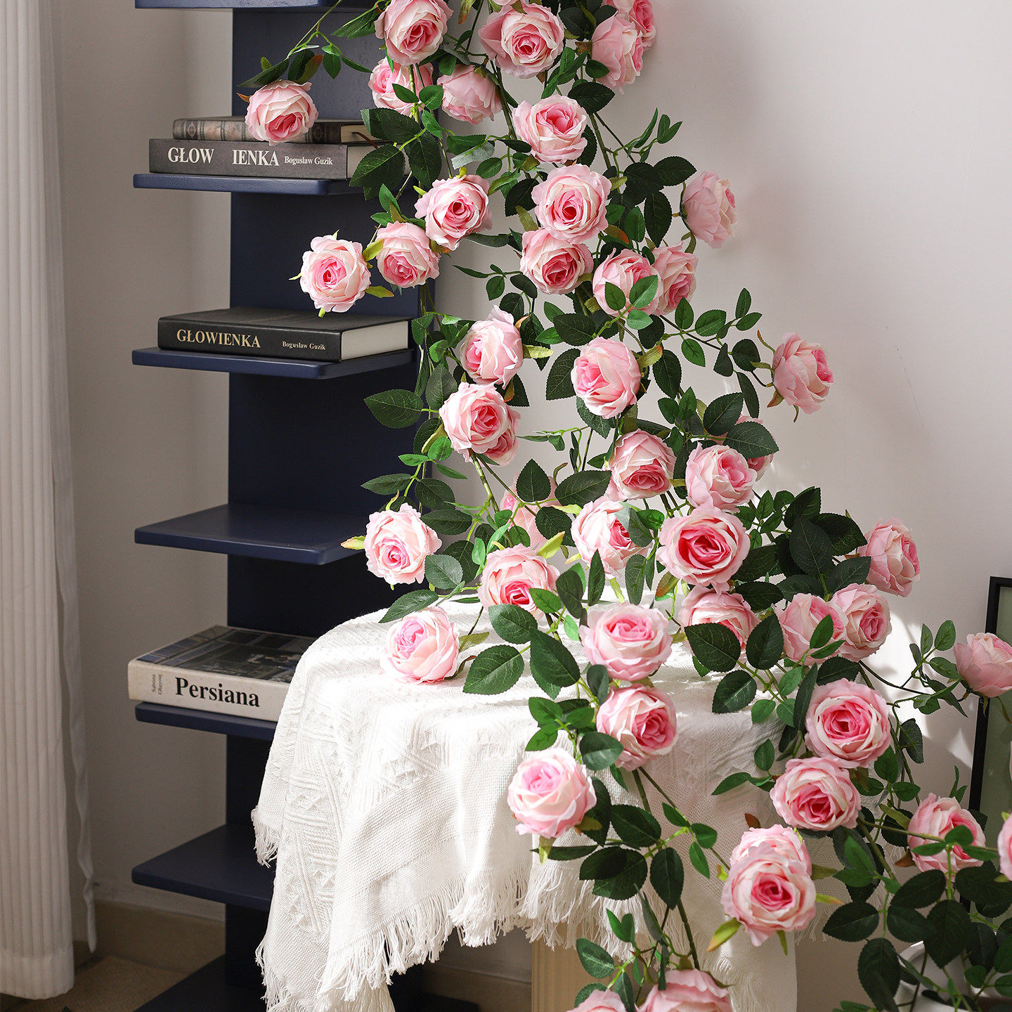 仿真玫瑰花藤蔓装饰品粉色浪漫客厅卧室墙面挂件氛围布置花墙装饰