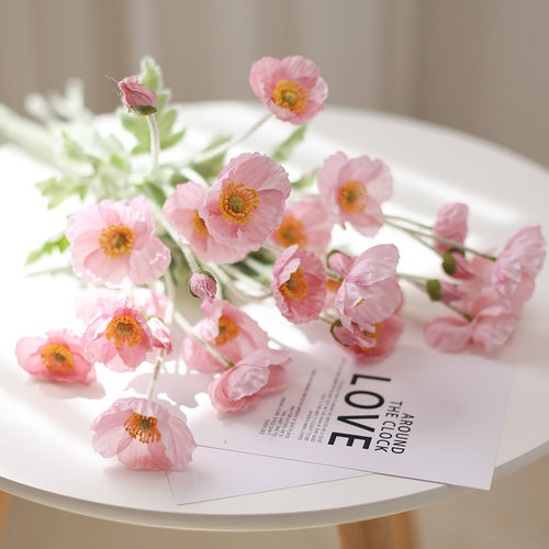 高级感粉色虞美人仿真花假花客厅装饰花束摆件餐桌插花艺仿生花