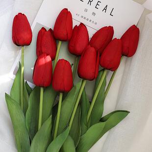 大号高端红色郁金香仿真花假花婚纱拍照道具摆设艺装饰花摆件婚礼