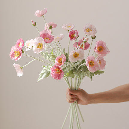 高端粉色冰岛虞美人仿真花假花客厅装饰花摆设花束花瓶摆件手捧花