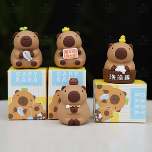 卡通水豚办公室桌面摆件卡皮巴拉盲盒木鱼解压过新年礼物送男女生