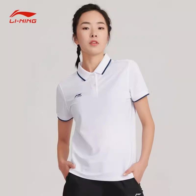 李宁女子健身系列短袖POLO衫春夏季休闲透气翻领上衣APLS094