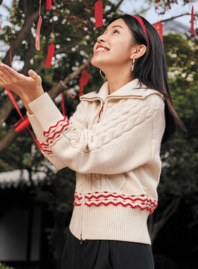 李宁外套 2024春新款日进斗金女子时尚潮流开衫无帽编织衫AMBU014