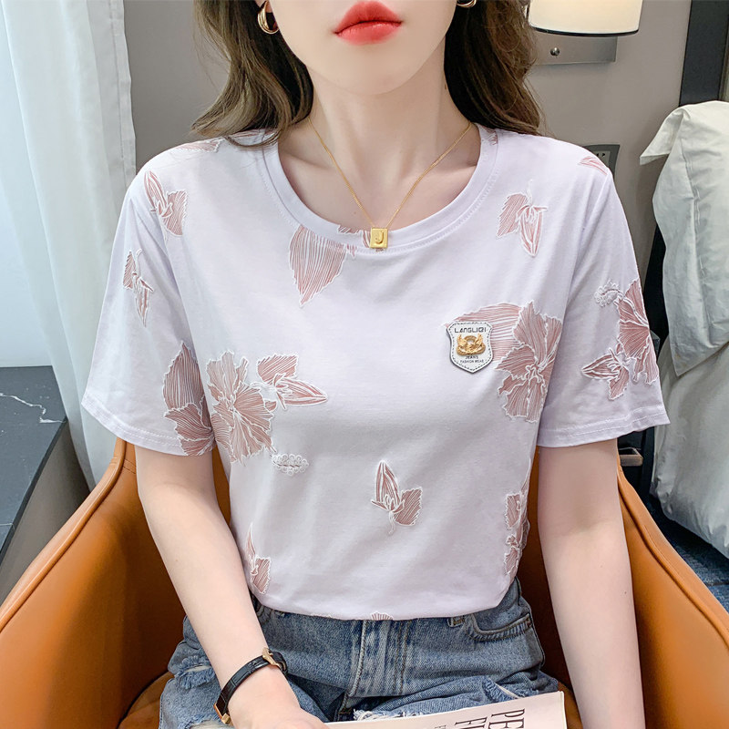 白色正肩短袖T恤女夏季圆领设计感小众内搭纯棉打底衫宽松上衣潮