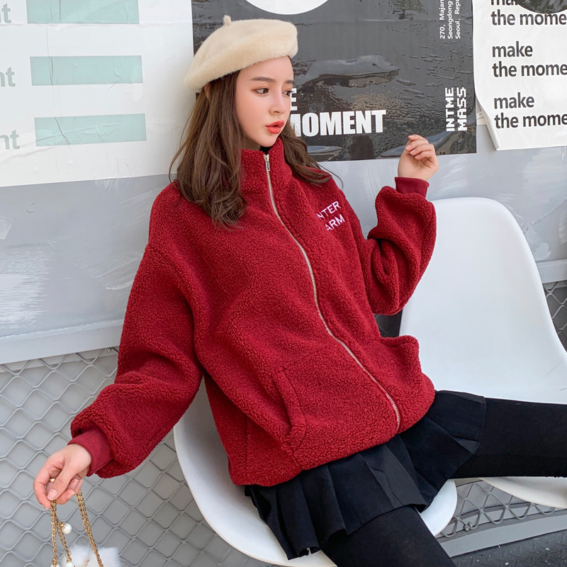 加绒加厚卫衣女套头秋冬装2019新款韩版学生宽松高领羊羔绒外套潮