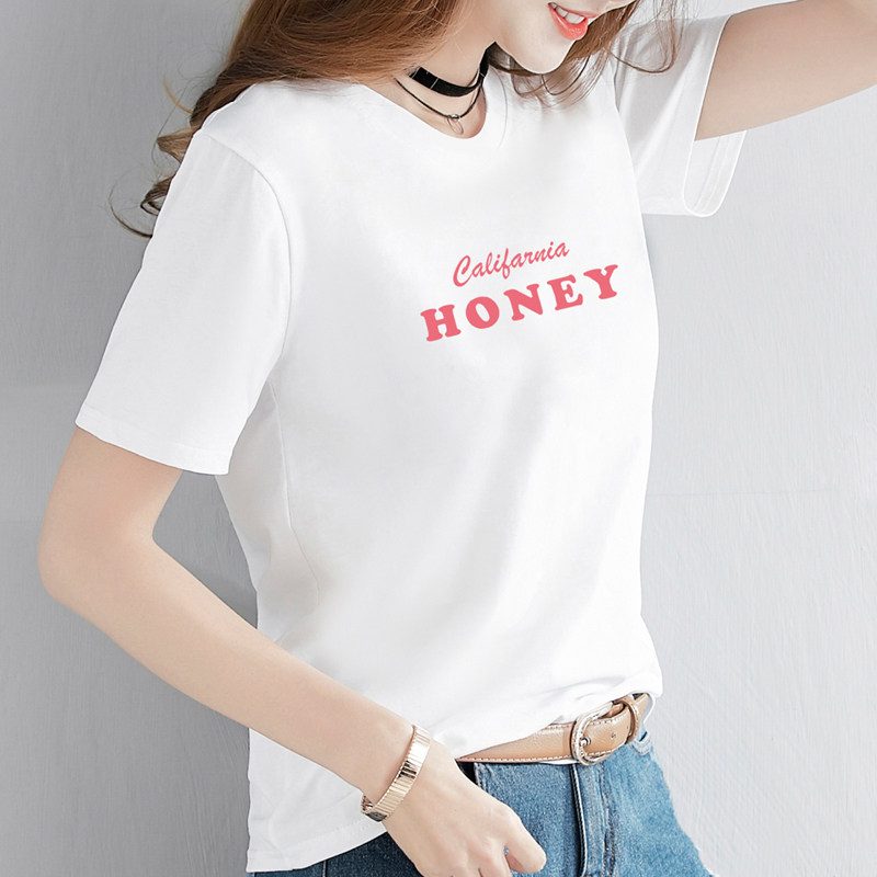 白色短袖t恤女夏季ins潮2025年新款韩版宽松纯棉简约字母半袖t桖
