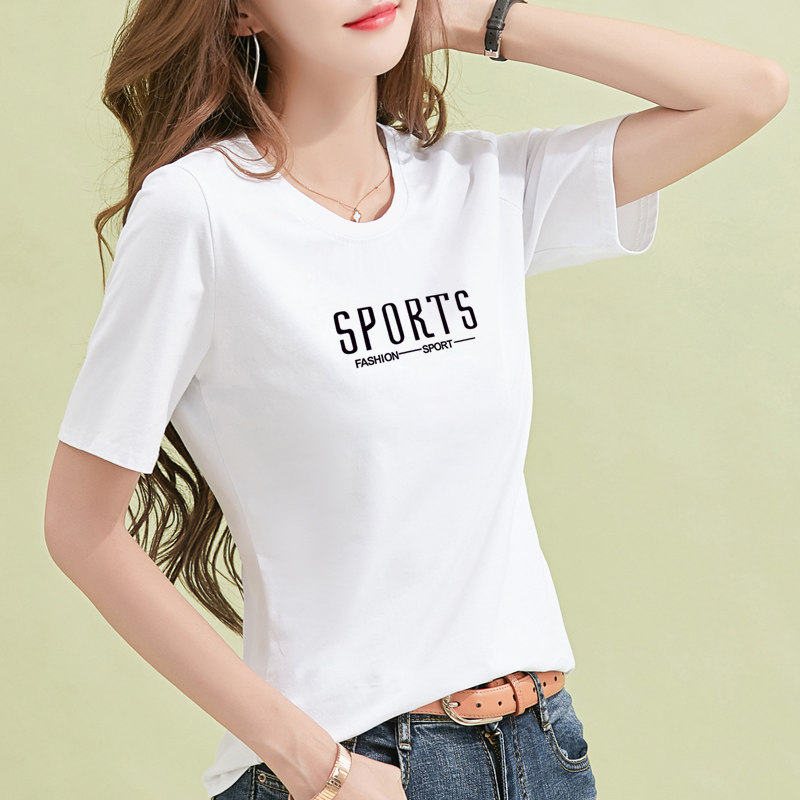 白色t恤女短袖夏季2021年新款纯棉体桖薄款半袖印花宽松上衣ins潮