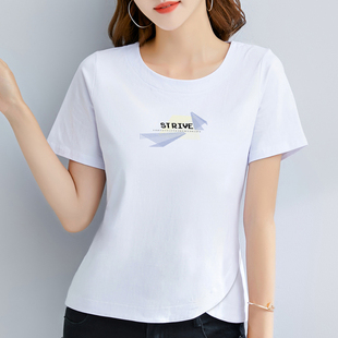 纯棉短袖T恤女中年妈妈夏装衣服宽松2023夏季新款大码遮肚子上衣