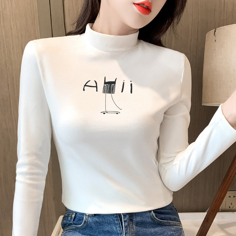 黑色半高领加厚打底衫女秋冬内搭2024新款春秋纯棉长袖t恤女上衣