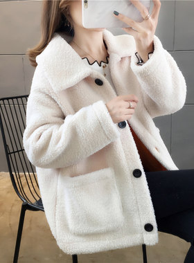 羊羔毛绒加绒加厚卫衣女秋冬装2019新款韩版宽松百搭小香风外套潮
