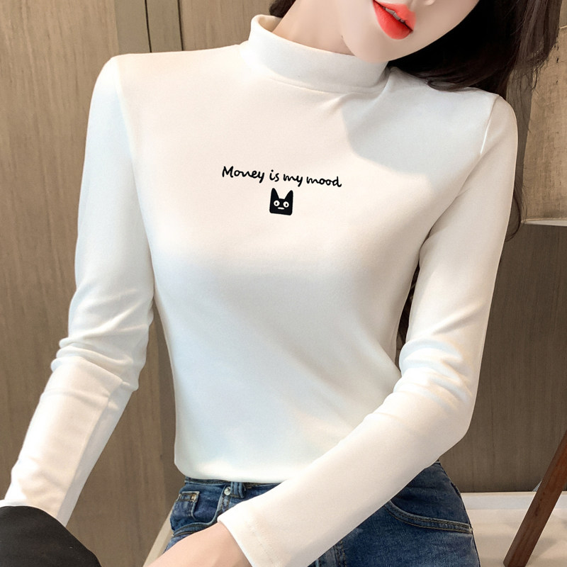 半高领打底衫女2020秋冬新款纯棉加厚长袖t恤女简约百搭修身上衣