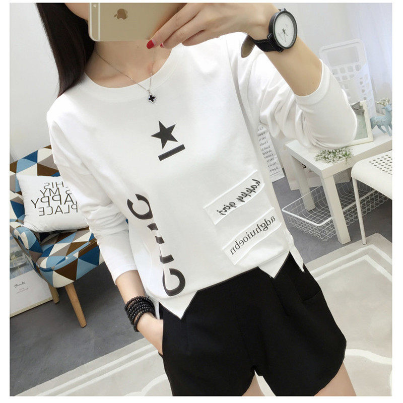 2022新款春秋白色宽松学生韩版百搭潮长袖t恤女韩国打底衫上衣