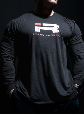 IR秋冬季运动长袖圆领百搭美式健身衣打底衫印花跑步训练大码T恤