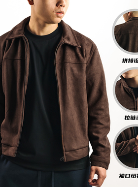 ORGN美式仿麂皮夹克男士保暖翻领复古运动外套加厚显壮硬汉风穿搭