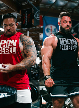 IR美式宽松坎肩男运动服健身衣打底无袖T恤训练圆领大码工字背心